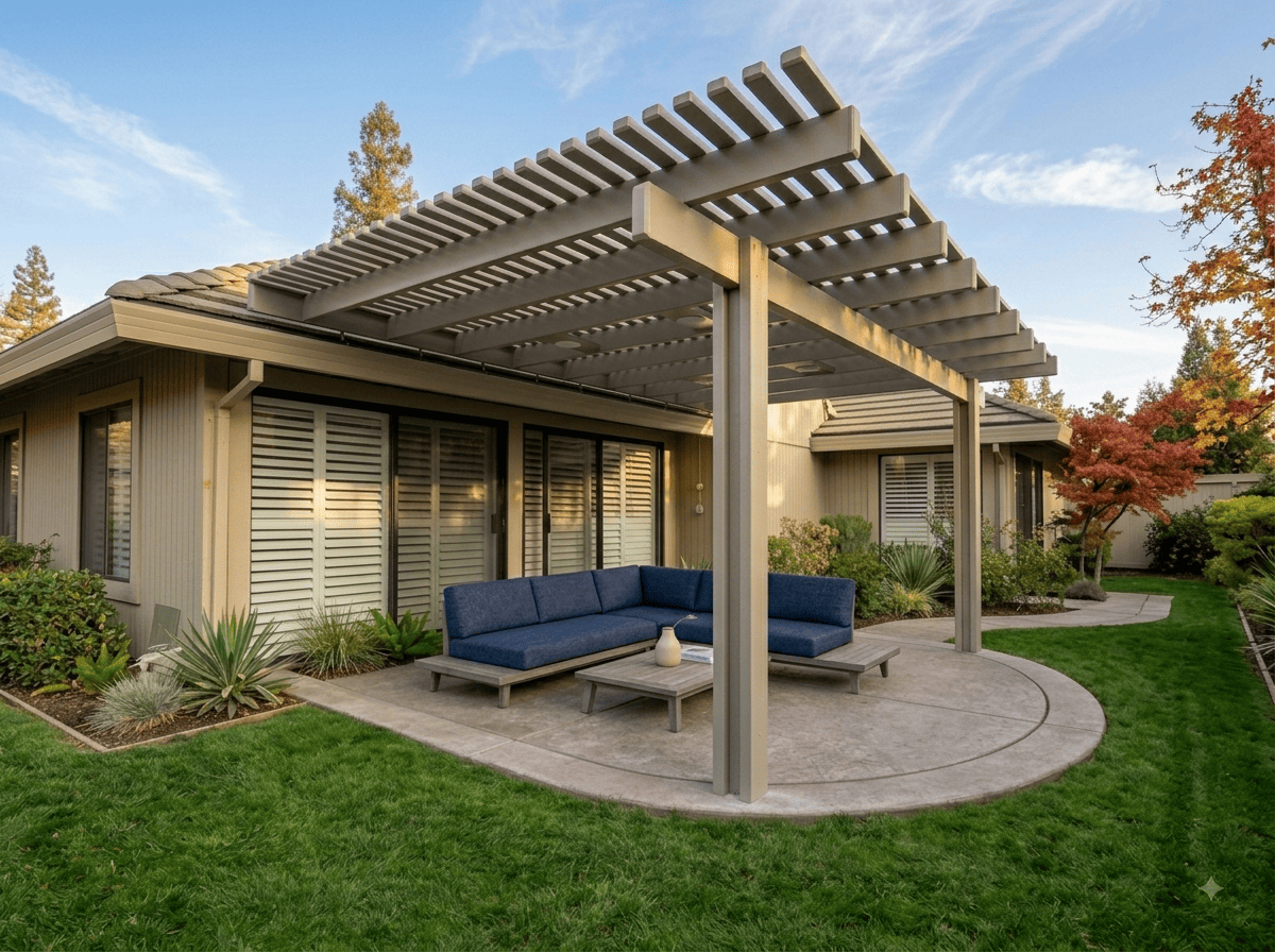 Completed aluminum patio cover project in Northern California