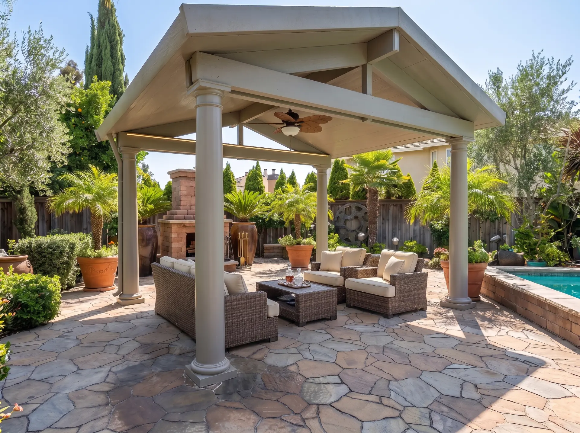 Completed aluminum patio cover project in Northern California