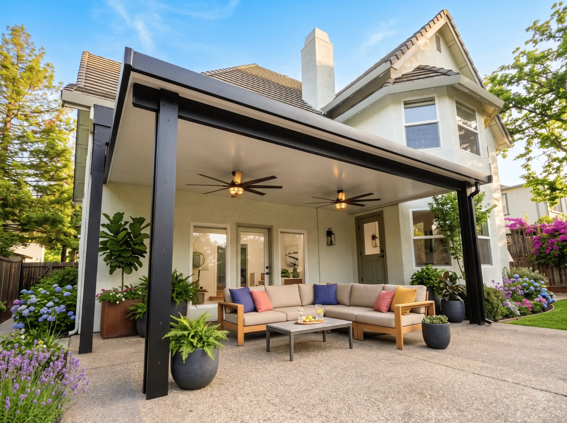 Completed aluminum patio cover project in Northern California