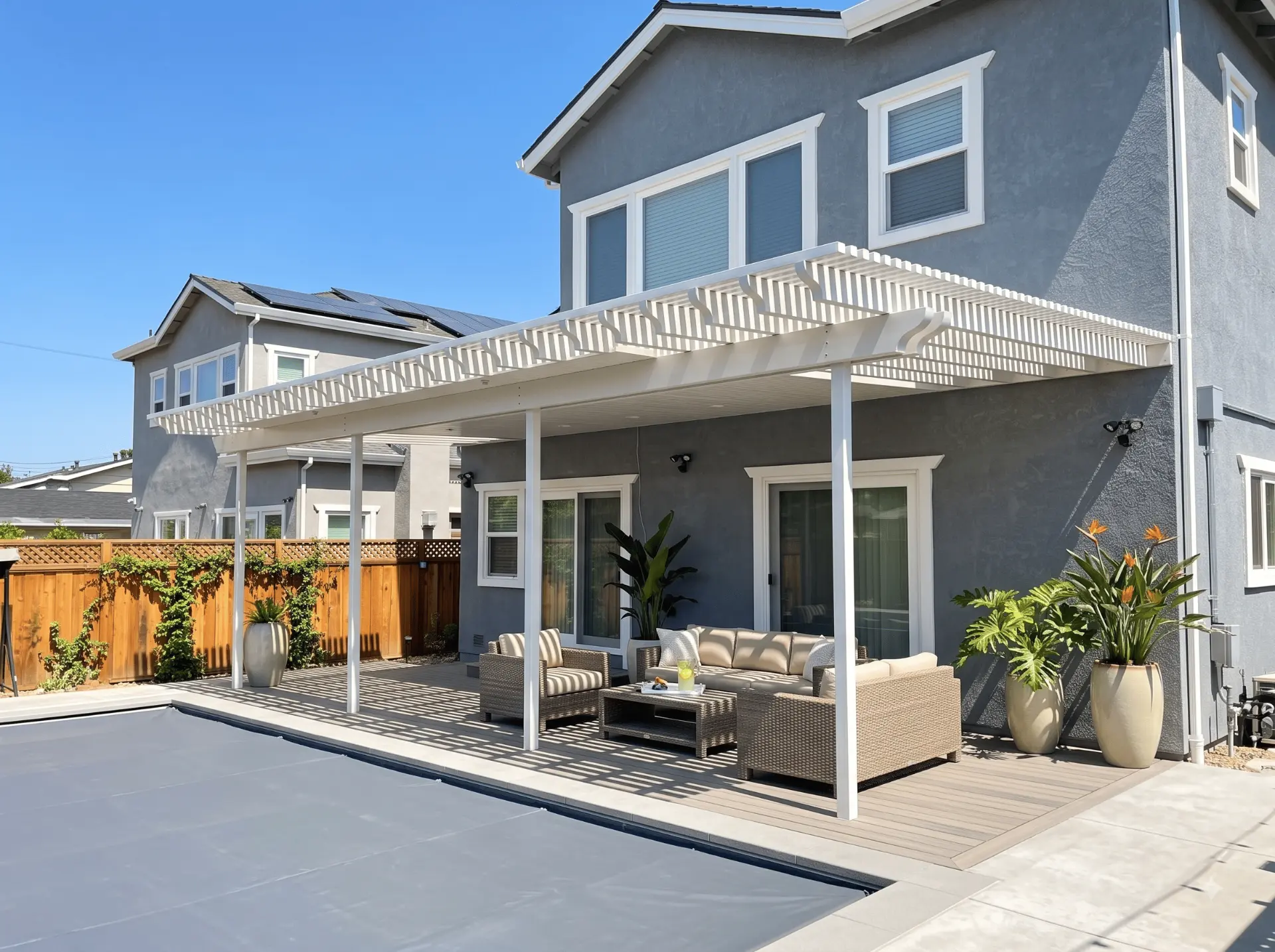 Completed aluminum patio cover project in Northern California