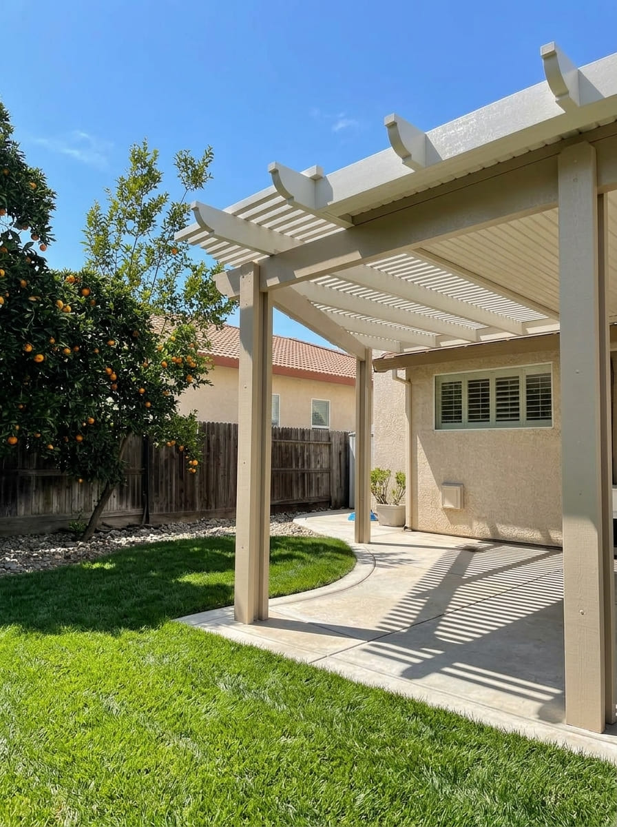 Custom combo solid insulated and lattice patio cover in Elk Grove, CA.