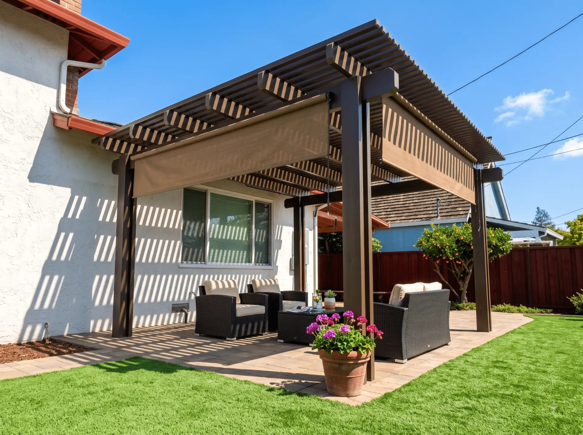 Completed aluminum patio cover project in Northern California
