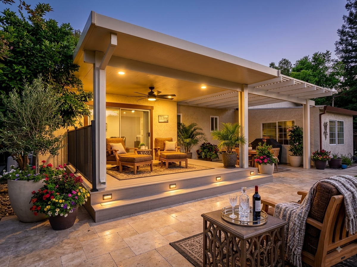 Custom & Combo Patio Covers installed on a Northern California home