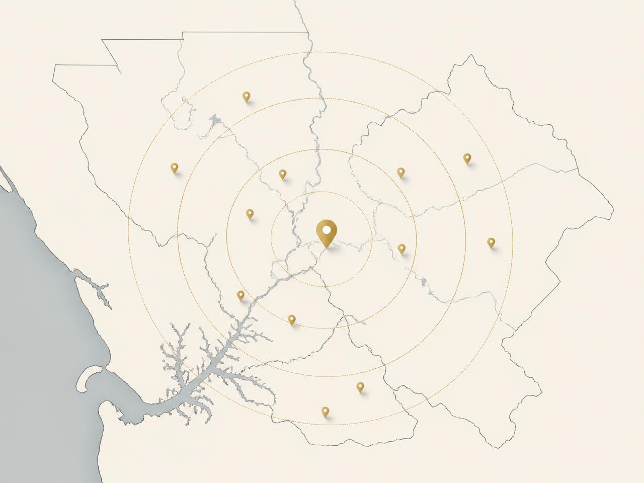 Illustrated map of the Greater Sacramento service area covered by Under Cover Patio & Construction